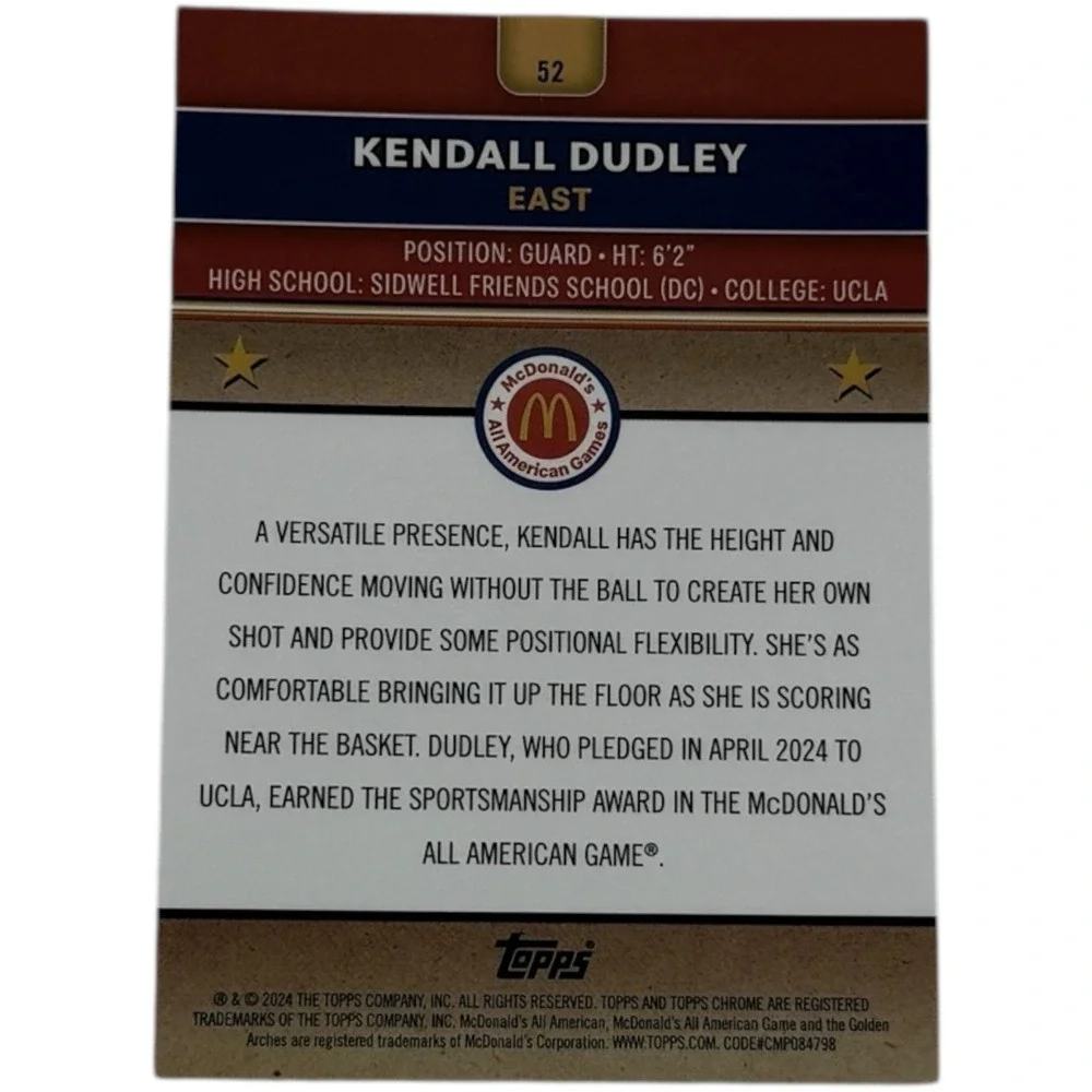 2024 Topps Chrome Mcdonald's All American - Kendall Dudley #52‎ RayWave...